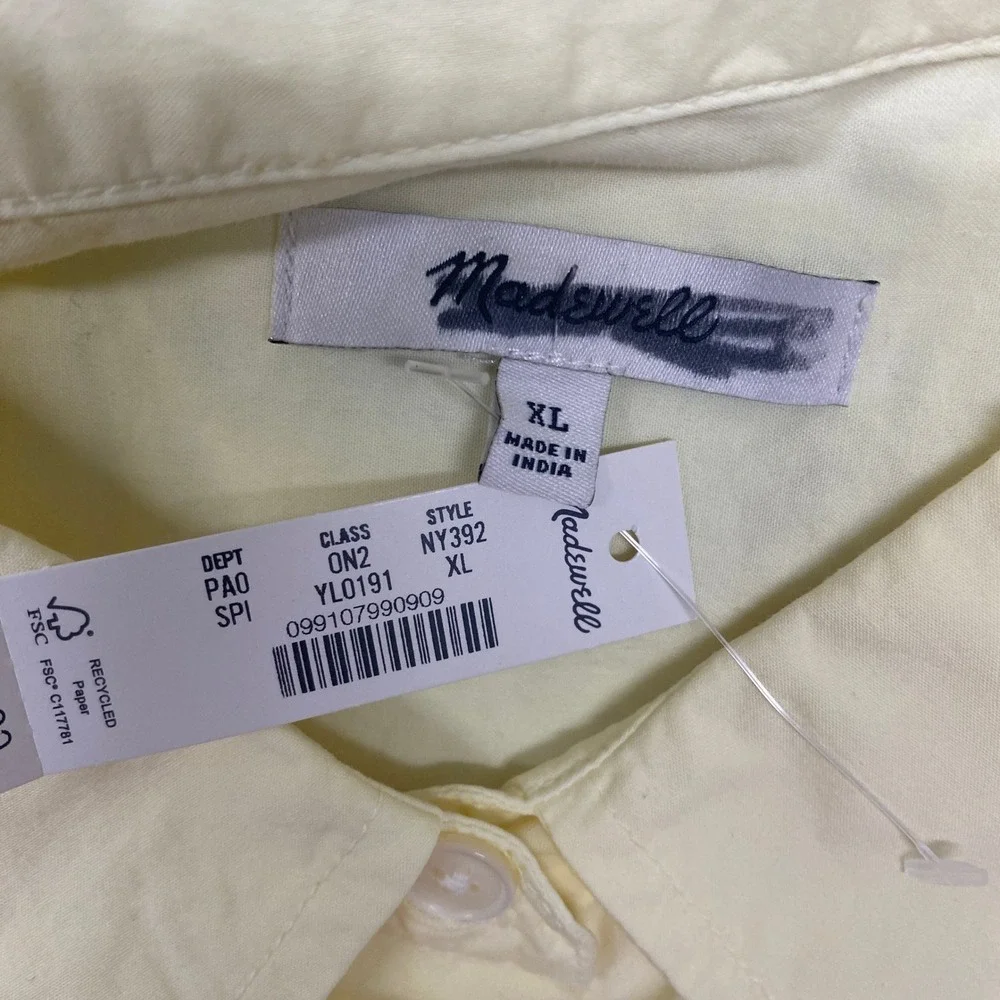 Madewell Shirt Womens XL Sheer Pineapple Yellow Easy Button Down Poplin NY392 - Picture 8 of 9